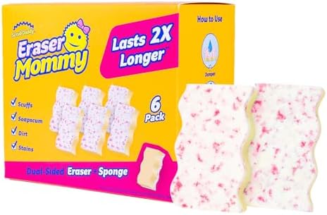 Scrub Daddy Eraser Mommy Sponges 45x - Water-Activated Cleaning Sponge with FlexTexture Scrubbing Gems - 3-in-1 Erase, Scrub, Wipe Tool for Walls, Doors, Baseboards, Hard Surfaces (6 Count) by ScrubDaddy
