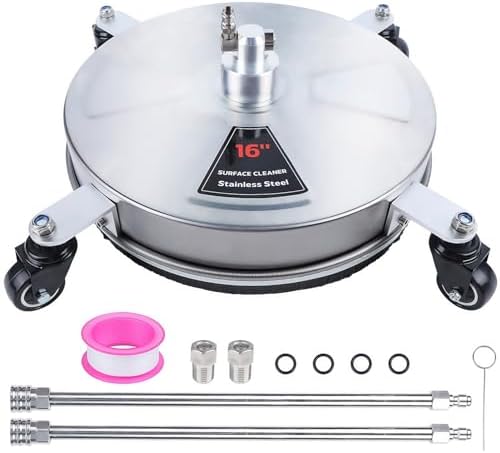 Biswing 16" Pressure Washer Stainless Steel Surface Cleaner with 4 Wheels & 1/4" Quick Connector, Power Washer Attachment with 2 Extension Wand, 2 Replacement Nozzles, 4000 PSI by Biswing