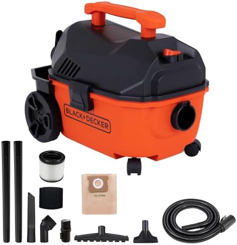 BLACK+DECKER Shop Vacuum Wet and Dry, 4 Gallon 5.0 Peak HP Wet/Dry Vacuum, Quiet Operation with Muffler, Long Reach Cleaning Range & On-Board Storage, Complete Accessory Set, BDXV18905P-4 by Unknown