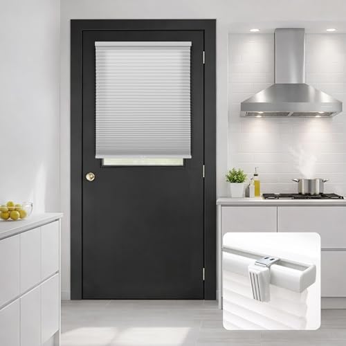 DEZ FURNISHINGS Cordless No Tools No Drill 1.5" Magnet Light Filtering Shades for Metal Doors, 25" W x 72" H, Gray Cloud by DEZFurnishings