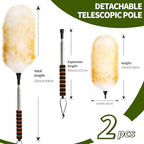 Extendable Lambswool Duster 25-64" Retractable Telescopic Handle Removable Head Multi-Surface Cleaning Tool for Ceiling Fans, Windows, High Walls, and Hard-to-Reach Areas (2pcs) - Image 2