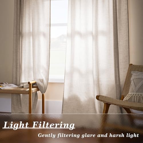 Linen Textured Curtains 63 Inch Length Semi Sheer Linen Small Drapes - Image 5