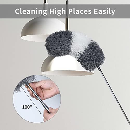 BOOMJOY Microfiber Feather Duster with 100 Inches Extendable Pole, 2 Pack Dusters for Cleaning Ceiling, Fan, Furniture - Image 2