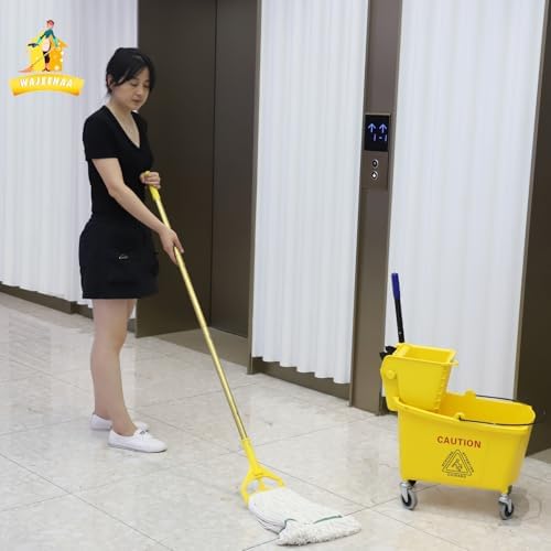 Commercial Mop Bucket with Side-Press Wringer for Floor Cleaning, 35 Quarts, Yellow, Including One Commercial Mop - Image 7