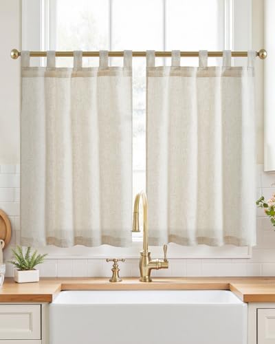 jinchan Linen Tier Curtains, Tab Top, 26x36, 2 Panels, Natural by JINCHAN