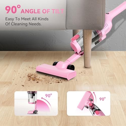 Vazone R6X Corded Stick Vacuum Cleaners for Home, 20Kpa Powerful Suction Stick Vacuum with 16Ft Cord, 2 in 1 Lightweight Handheld Vacuum Cleaner for Hardwood Floor Pet Hair (Cerise) - Image 4