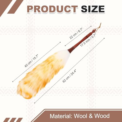 uxcell Wool Duster, 24.4" Natural Feather Cleaner Household Cleaning Duster with Solid Wooden Handle for Cleaning Fans Window Blinds Shelves Furniture, White Gold - Image 2