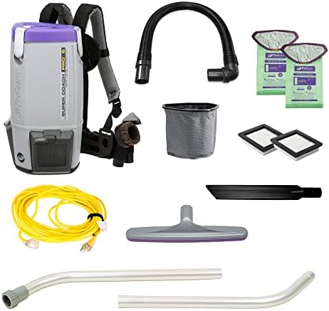 ProTeam Super Coach Pro 6 Backpack Vacuum Commercial with 2 Piece Wand Tool Kit, 6 Quart, Corded, 107308 by ProTeam