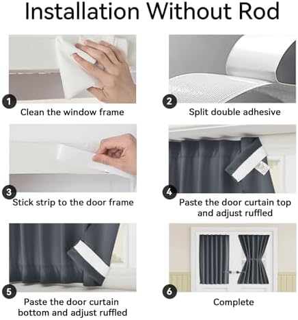 Vatge Short Door Curtain for Door Window, Blackout Front Doors Window Panel for French/Patio/Glass Door, 1 Panel, W25 x L20, Grey - Image 3