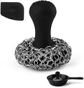 Cuisinel Cast Iron Chainmail Scrubber + Pan Scraper - Ergonomic Design Stainless/Silicone Cleaner for Pots & Skillets - Easy to Clean, Dishwasher Safe, Cookware Sponge Accessory by Cuisinel