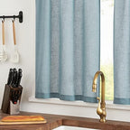 jinchan Kitchen Curtains and Valances Set 3 Pieces Linen Tiers and Valance 24 Inch Cafe Curtains with Valance Rod Pocket Farmhouse Small Drapes Set Rustic Country for Laundry Room Bathroom Blue - Image 3