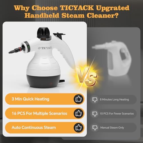 TICYACK Handheld Steam Cleaner with 16 Accessories & Safety Lock, White - Image 3