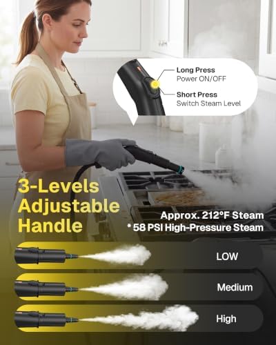 Behome Steam Cleaner 1.9 Qt Tank Portable Steamer for Cleaning with 3-Levels Adjustable Handle 15s Heat-Up Steam Cleaner for Cars, Home, Tile, Grout, Grease and Windows 1500W, 58PSI, 212°F Steam - Image 3