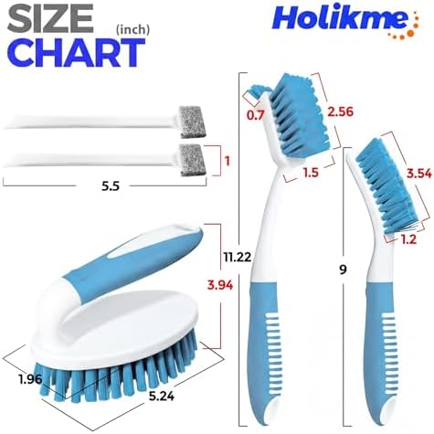 Holikme Cleaning Brush Set for Household Use, Scrub Brush, Kitchen Brush, Tile Lines Brush for Bathroom, Floor, Tub, Shower and Kitchen Surface (Blue) - Image 6