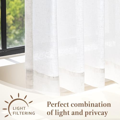 jinchan Linen Pinch Pleated Back Tab Tier Curtains, 26x20, White - Image 6