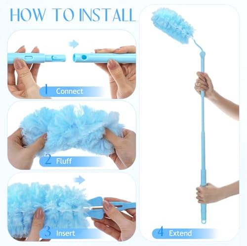 50 PCS Heavy Duty Duster Refills with Retractable Handle and Short Handle, Disposable Surface Duster Kit for Cleaning Dusting Furniture Blind Ceiling Fan (Blue) - Image 4