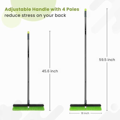18” Indoor Shop and Garage Push Boom with Soft Bristles, Heavy Duty Brush Broom with 59” Long Handle for Commercial & Residental Floor Cleaning Sweeping - Image 5