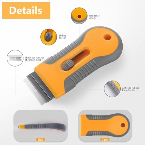 8 Pack Razor Blade Scraper, Retractable Razor Blade Scraper Tool with 120Pcs Blades and 3 Types of Cleaning Brushes, Multi-Purpose Cleaning Plastic Scrapers for Cooktop Glass Oven Stove - Image 4