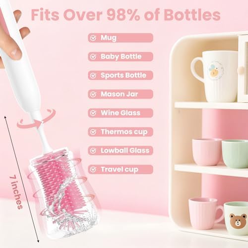 Electric Bottle Brush Cleaner,Rechargeable Baby Bottle Cleaning kit with Formula Mixer, Silicone Nipple&Straw Brush, Soap Dispenser, Drying Rack-IPX7 Waterproof,Long Battery Life for Home & Travel - Image 7
