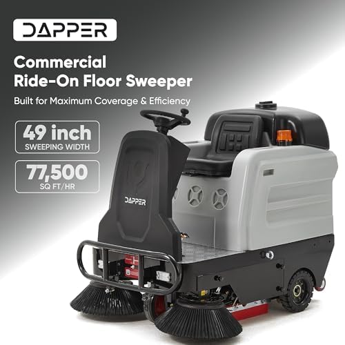 Commercial Ride-On Floor Sweeper, 49" Brush Width, 25 Gal Dustbin, 3hr Runtime 8 hr Charge, 77,500 sq. ft/hr, 6 MPH Max Speed- Ideal for Warehouses, Outdoor Spaces, & Large Facilities - Image 2