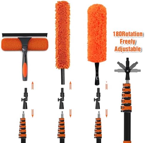 30FT Reach Duster Kit, Window Cleaning with 5-24FT Telescoping Extension Pole, High Ceiling Duster, Microfiber Feather Duster, Cobweb Duster, Window Squeegee, Feather Duster, Extendable Pole Kit - Image 3