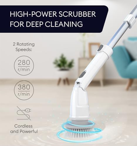 Electric Spin Scrubber, 360 Cordless Powerful Scrub Brush for Cleaning Bathroom, Tile, Floor, Tub & Shower with Adjustable Extension Handle and 3 Replaceable Rotating Brush Heads (Packaging May Vary) - Image 2