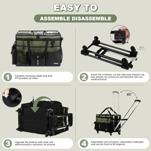 Extra-Large Rolling Cleaning Caddy with Wheels,Cleaning Caddy Bag with Detachable Trolley,Water Resistant Lining Cleaning Supply Organizer with Handle for Cleaners,Housekeepers (Army Green) - Image 5