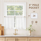 jinchan Rustic Linen Rod Pocket Tier Curtains, 26x20, 2 Panels, White - Image 3