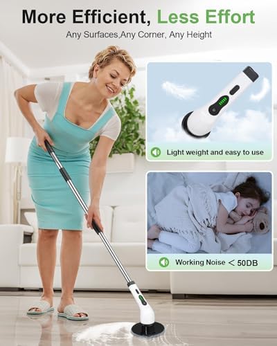 Electric Spin Scrubber for Cleaning Bathroom, Shower Scrubber Cordless Cleaning Brush with IPX7 Waterproof & 3 Speed, 9 Brush Heads, Bathroom Cleaning Supplies for Shower Tub Kitchen Tile Toilet Floor - Image 5