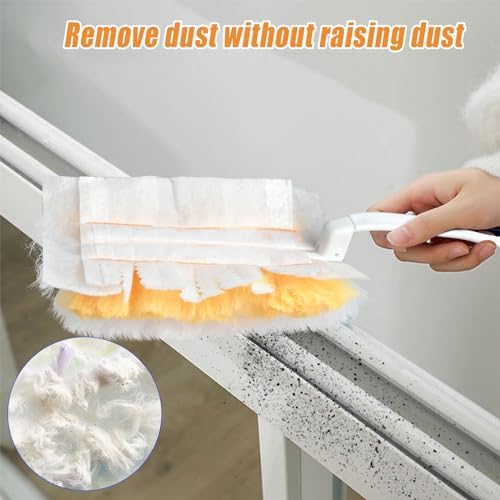 100 Pcs Duster Refills Bulk, Thickened Duster Refill Electrostatic Duster Head, Duster Refills for Cleaning with 2 Long Handles, 2 Short Handles, Disposable Duster Refills for Blinds(Yellow) - Image 2