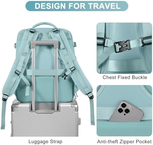 Large Travel Backpack Carry on Flight Approved Mochila De Viaje Carry on Backpack for Airplanes Spirit Airlines Personal Item Bag 18x14x8 Inches Travel Bag Traveling Backpack for Women Men Light Blue - Image 7