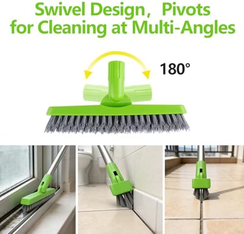 2 Pack Grout Brush with Long Handle, Swivel Cleaning Grout Line Scrubber - Durable Handle Grout Cleaner Brush for Bathroom,Tile,Baseboard,Walk in Shower,Corner & Narrow Space (Green) - Image 5