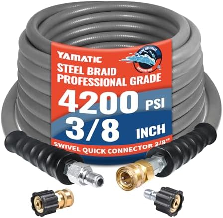 YAMATIC 3/8" Non-Marking Pressure Washer Hose 35 FT, Swivel Quick Connect by YAMATIC