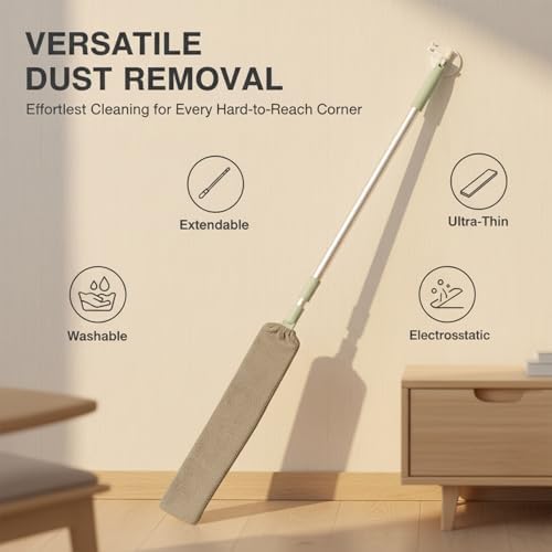 Sakerplus Baseboard Cleaner Tool with Handle Duster with Extension Pole, Bendable Microfiber Dusting Wand, Under Appliance Crevice Dust Remover for Sofa, Cabinet Top and Fan Gaps (1) - Image 3