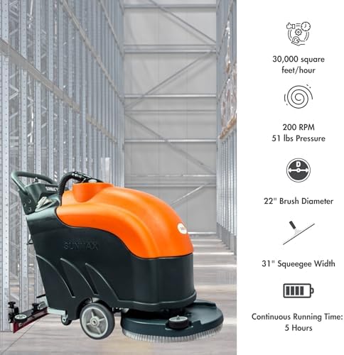 SUNMAX 22" Walk-Behind Commercial Floor Scrubber Machine, 31" Squeegee - Image 2