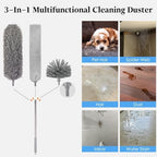 Cobweb Duster with Extension Pole, Washable Cleaning Microfiber Feather Duster 5-in-1 Kit with 3 Duster Heads, 100'' Bendable Extendable Long Duster for High Ceilings, Fans, Blinds, Furniture & Car - Image 2