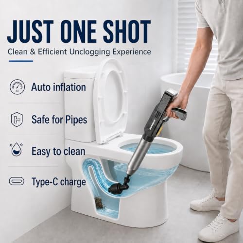 ‌Electric Toilet Plunger for Bathroom, High-Pressure Air Plunger, Heavy-Duty Clog Remover for Toilets, Toilet Drain Unclogger (Ink Black) - Image 2