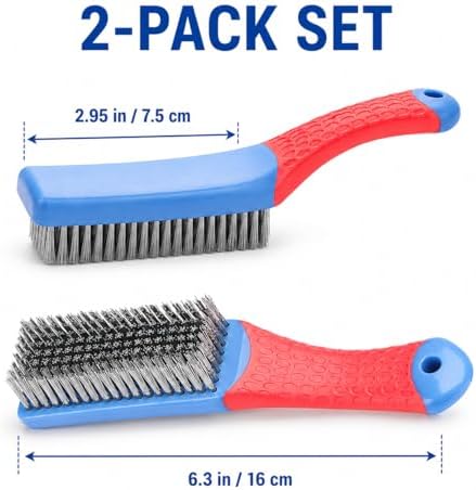 2 Pack Stainless Steel Wire Scrub Brushes - Heavy Duty Metal Cleaning Brushes with Comfort Rubber Grip, 16x3.5cm for Stubborn Stains, Welding Slag & Debris - Image 6
