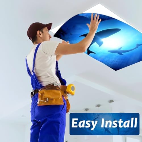 8 Pcs Fluorescent Light Covers with 80 Magnets Decorative for Classroom Ceiling Light 4 x 2 Feet Magnetic Light Covers Filter Easy Install for Office Hospitals & Home Drop Ceiling Supplies (Shark) - Image 5