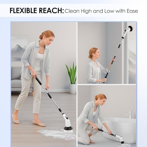 Electric Spin Scrubber for Cleaning, Cordless Power Scrubber with Long Handle, 10 Replaceable Brush Heads, 2-Speed, IPX7 Waterproof for Bathroom, Shower, Tub, Tile & Kitchen - Image 2