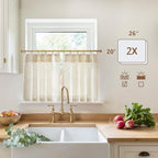 jinchan Linen Pinch Pleated Back Tab Tier Curtains, 26x20, Natural - Image 5