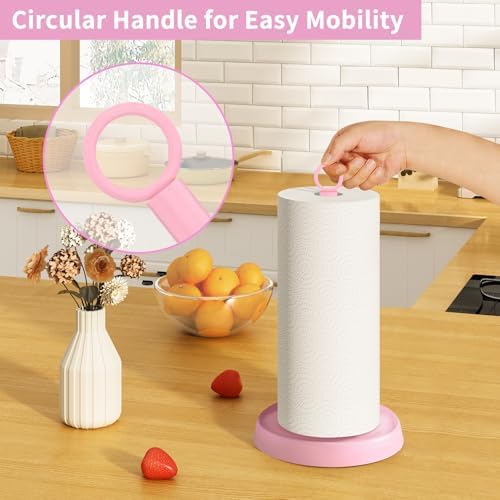 Pink Paper Towel Holder Countertop, Pink Kitchen Accessories Decor, Stainless Steel, Paper Towel Stand Holder for Bathroom Farmhouse Essentials with Weighted Base - Image 2