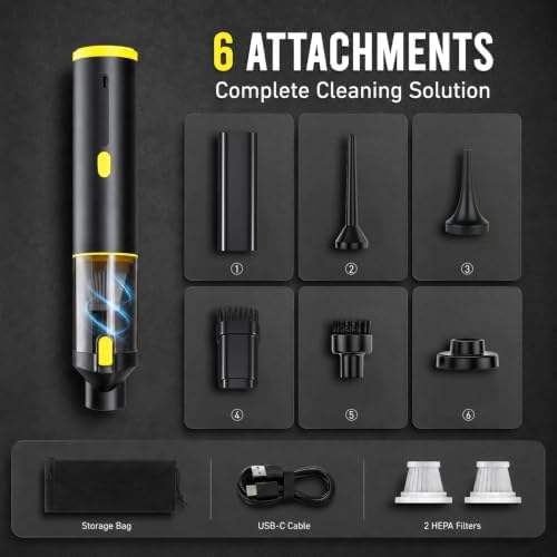 CROS Handheld Car Vacuum Portable Cordless 3 Suction Modes, 16000Pa 4-in-1 Mini Vacuum with Interchangeable Accessories for Car, Small Jobs, Keyboard and Office - Image 6