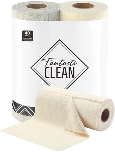 Fantasticlean Kitchen Towels Roll, 40 Sheets, 10''x 10'' (Beige, Grayish) by Fantasticlean