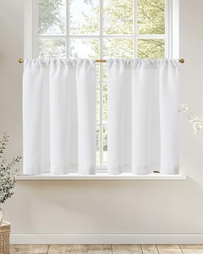 jinchan Linen Tier Curtains with Lined, 26x24, 2 Panels, Beige White by JINCHAN