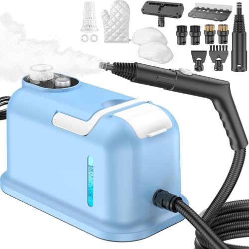 60.87oz Heavy Duty Steam Cleaner, 10s Rapid Heating Handheld Steamer for Whole Home, Car, Grout & Tile – Chemical-Free Pressurized Steam for Floors, Kitchen, Upholstery with 15 Accessories by Unknown