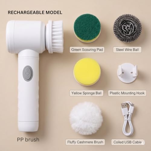Electric Spin Scrubber - Cordless IPX7 Waterproof Shower Scrubber with 2 Speed Settings and 6 Replaceable Heads，Electric Cleaning Brush for Bathroom，Kitchen and Windows - Image 7
