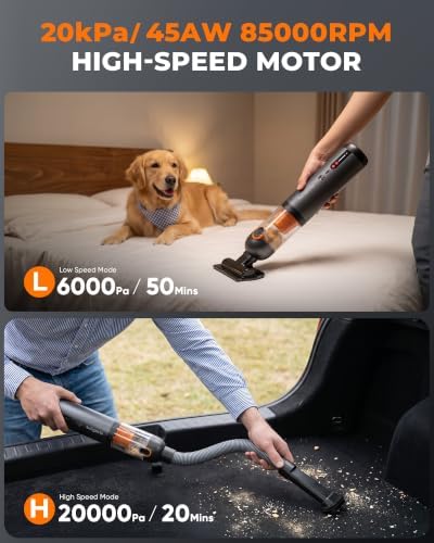 A10 Cordless Car Vacuum & Air Duster, 20000Pa 4-in-1 Portable Mini Vac | 7800mAh 50-Min Runtime, One-Touch Empty, Type-C Fast Charge for Home, Office, Keyboards, Pet - Image 3