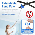 Ceiling Fan Cleaner Duster with 72" Extension Pole & 4 Reusable Pads, High Ceiling Fan Blade Cleaning Tool, Flexible Microfiber Duster for Baseboard,Blinds,Cobwebs,Floor, -Lightweight & Washable - Image 2