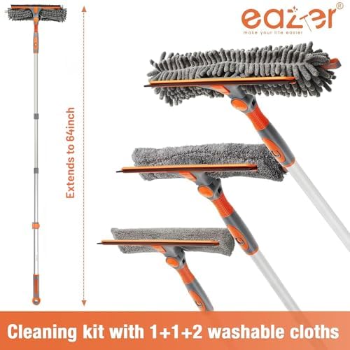 Eazer 2-in-1 Window Cleaner Tool, 64'' Window Squeegee for Home, Window Cleaning Squeegee Kit with Telescopic Pole, Window Washing Kit with Rotatable Bendable Head(Threaded + Telescopic) - EAW01 - Image 3